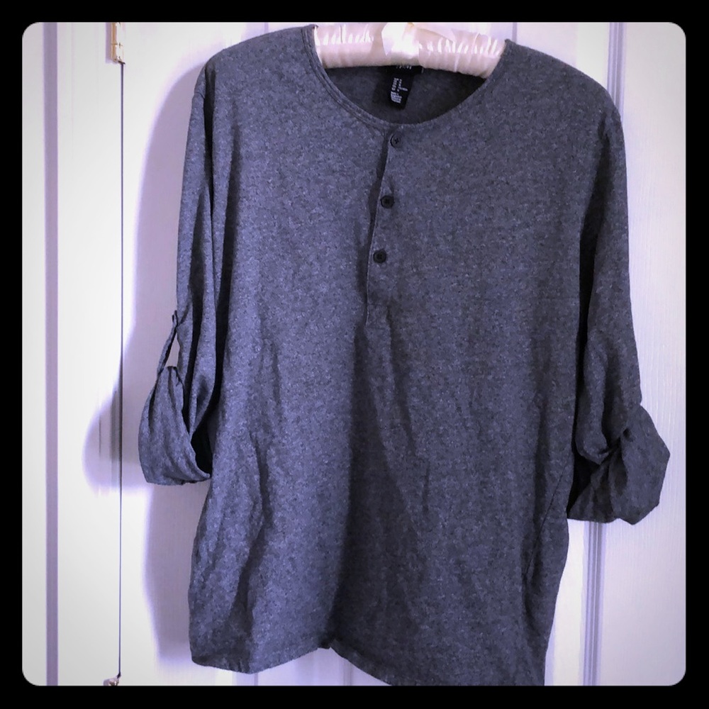 Lofi Roll‎ Sleeve Henley Cotton Heather Grey Top M
